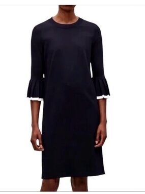 COS Navy Knit Shift Dress with White Trimmed Ruffle Sleeves Size Large